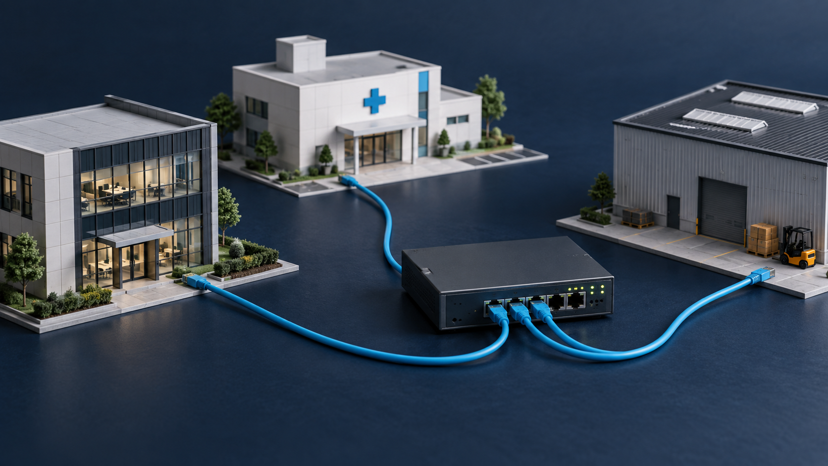 Tres sedes empresariales conectadas a una infraestructura informática centralizada
