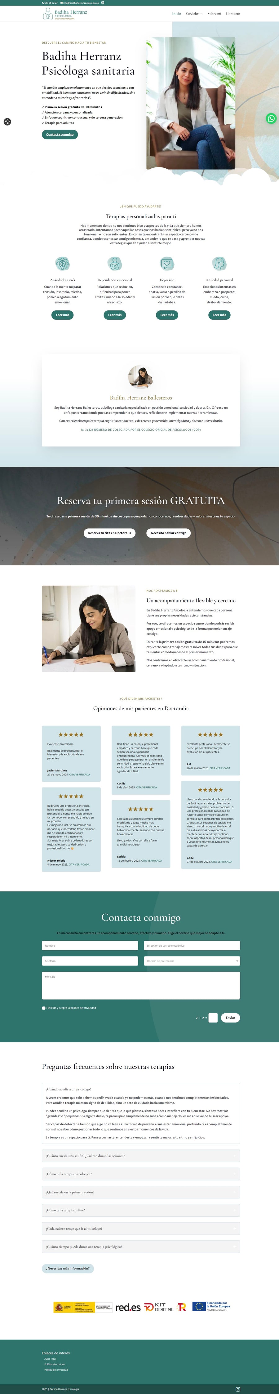 Portada completa de Badiha Herranz Psicología, diseñada por Satitec
