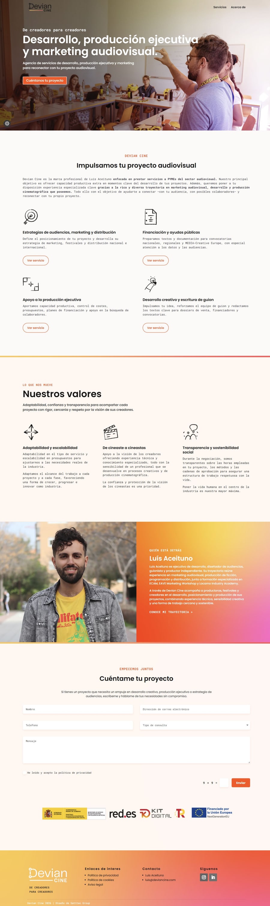 Portada completa de Devian Cine, diseñada y desarrollada por Satitec