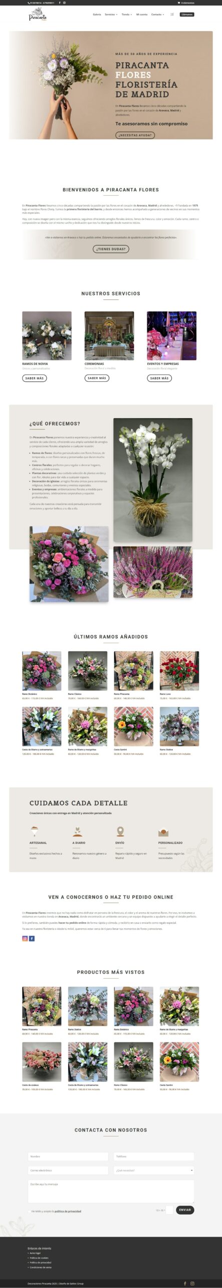 Captura completa del ecommerce de Piracanta Flores realizado mediante Kit Digital